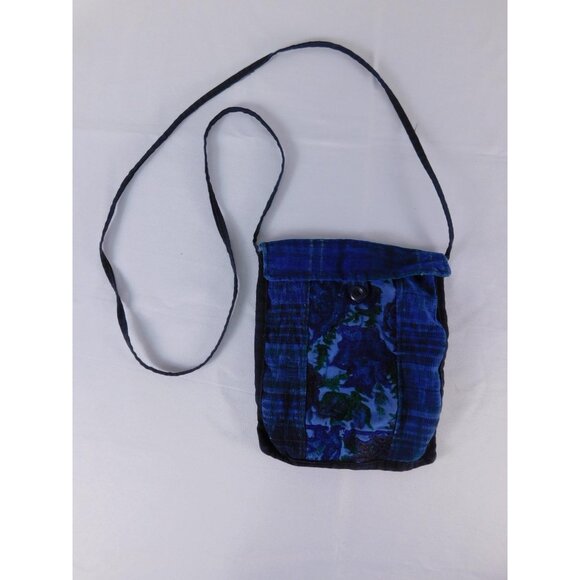 Unknown Handbags - Floral Crossbody Bag Vtg Small Blue Cotton Boho Button Lined Travel Guatemala